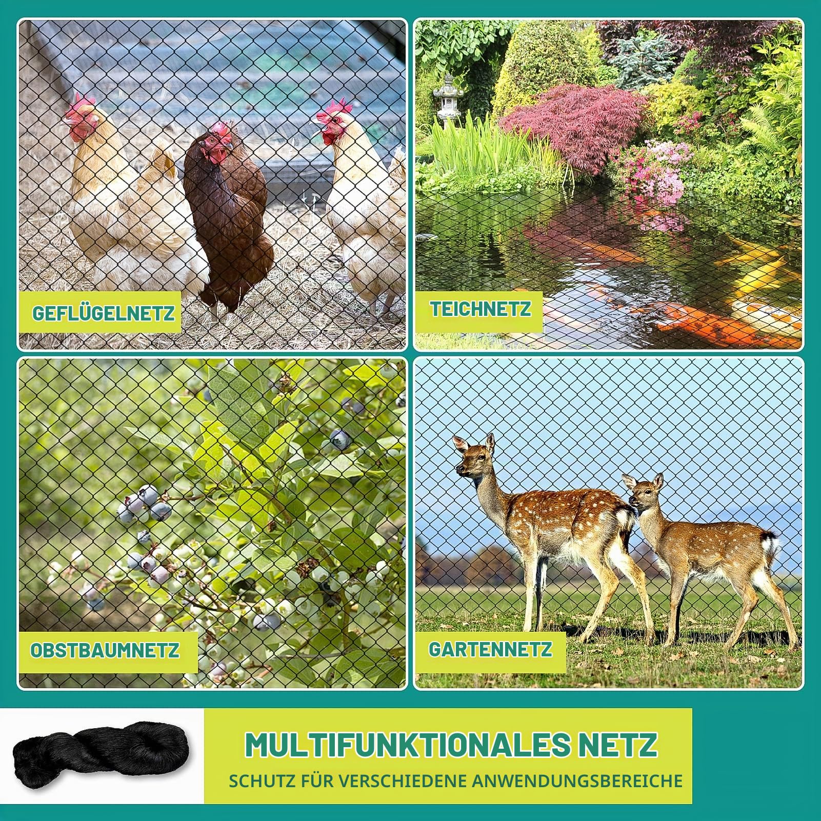 Vogelschutznetz Nylon reißfest Masche 2.5 cm 15x15 m