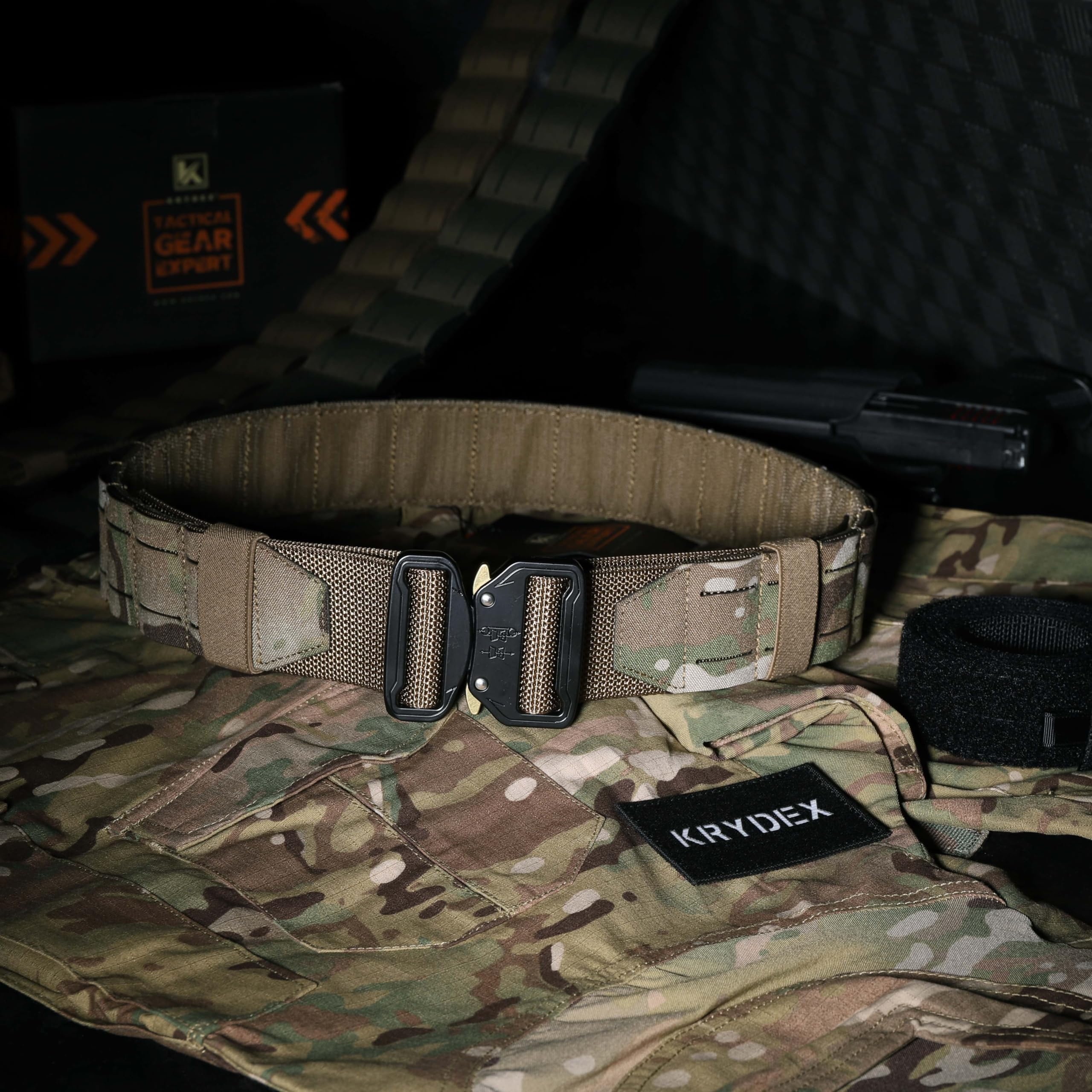 KRYDEX GEAR Cinturón Táctico MOLLE de 2 pulgadas con Correa de Liberación Rápida Cinturón Militar Cinturón Resistente para Airsoft, Caza, Deportes al Aire Libre