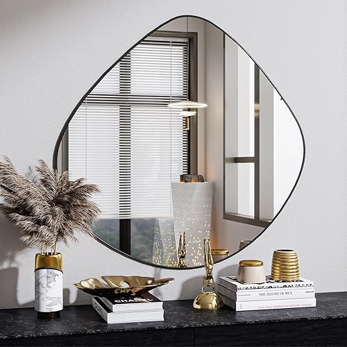 Miniatura 10 de Espejo ovalado de baño, espejo de pared ovalado negro de 26 x 38 pulgadas, espejo de pared moderno para dormitorio, sala de estar, horizontal o