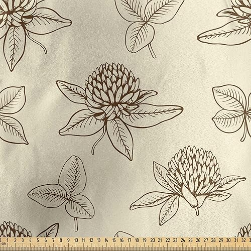 Miniatura 2 de Ambesonne Spring Fabric by The Yard, Clover Flower Branches Gardening Summer Blossoms Yard Essence Nature Illustration, Decorative Satin Fabric for