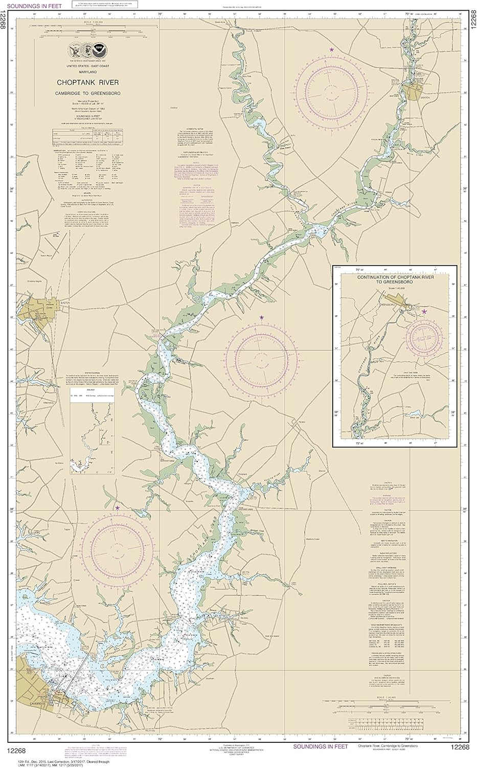 NOAA Chart 12268 Choptank River Cambridge to Greensboro: 44.79" X 27.21" Matte Plastic Map