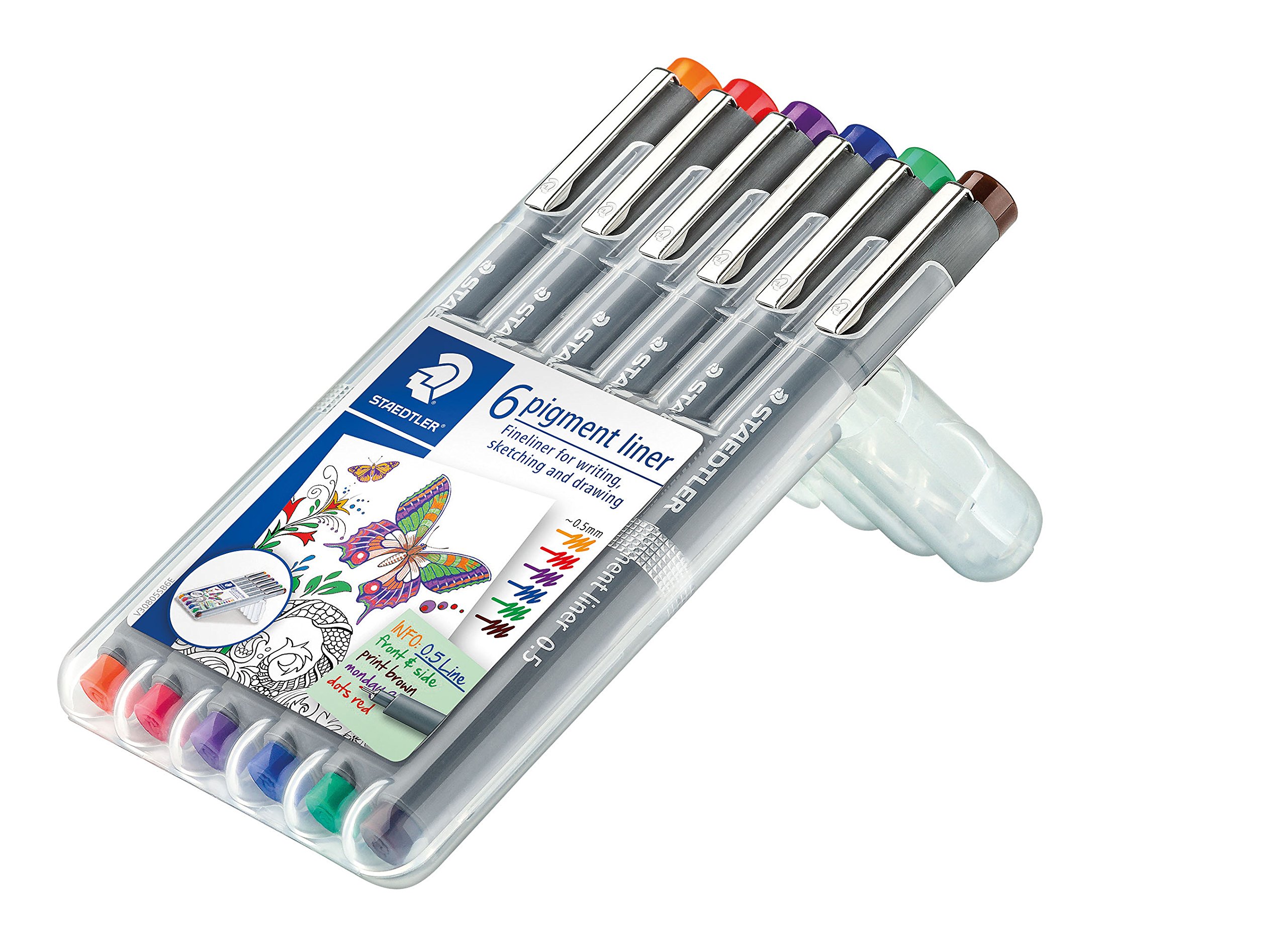 Staedtler Pigment Liner Fineliner 6er Set, mit Box (5X Sortiert 0,5mm)