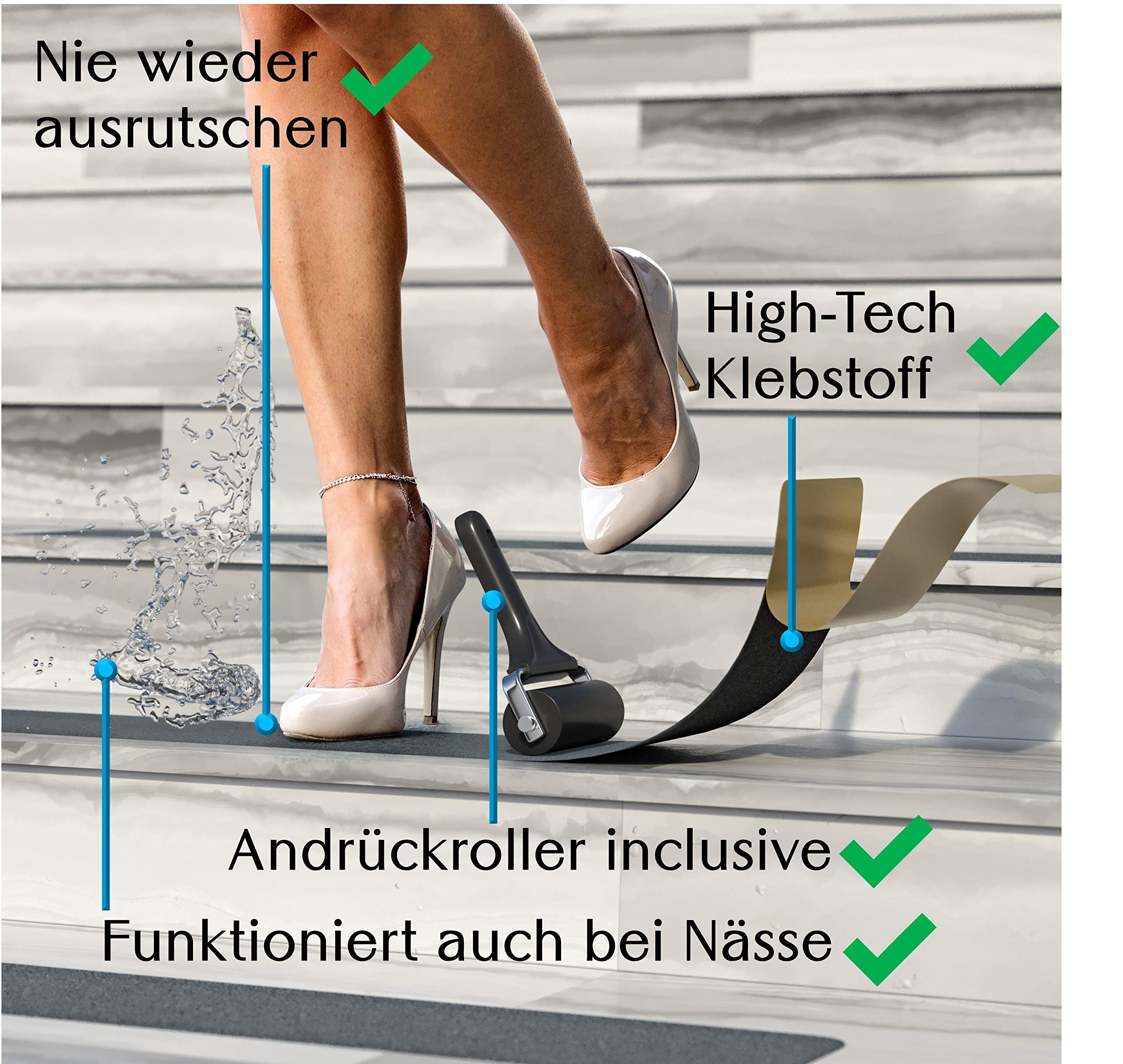 Anti-Rutsch-Streifen für Treppen außen & innen | 10-Pack 61x10 grau