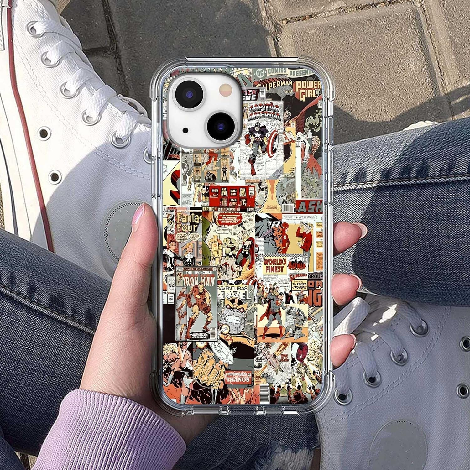 Case for iPhone 13 with Superhero Design,Cartoon Comic Pop Culture Art Collage,Clear Soft TPU Bumper Case,6.1"(Hero,13) - Image 5