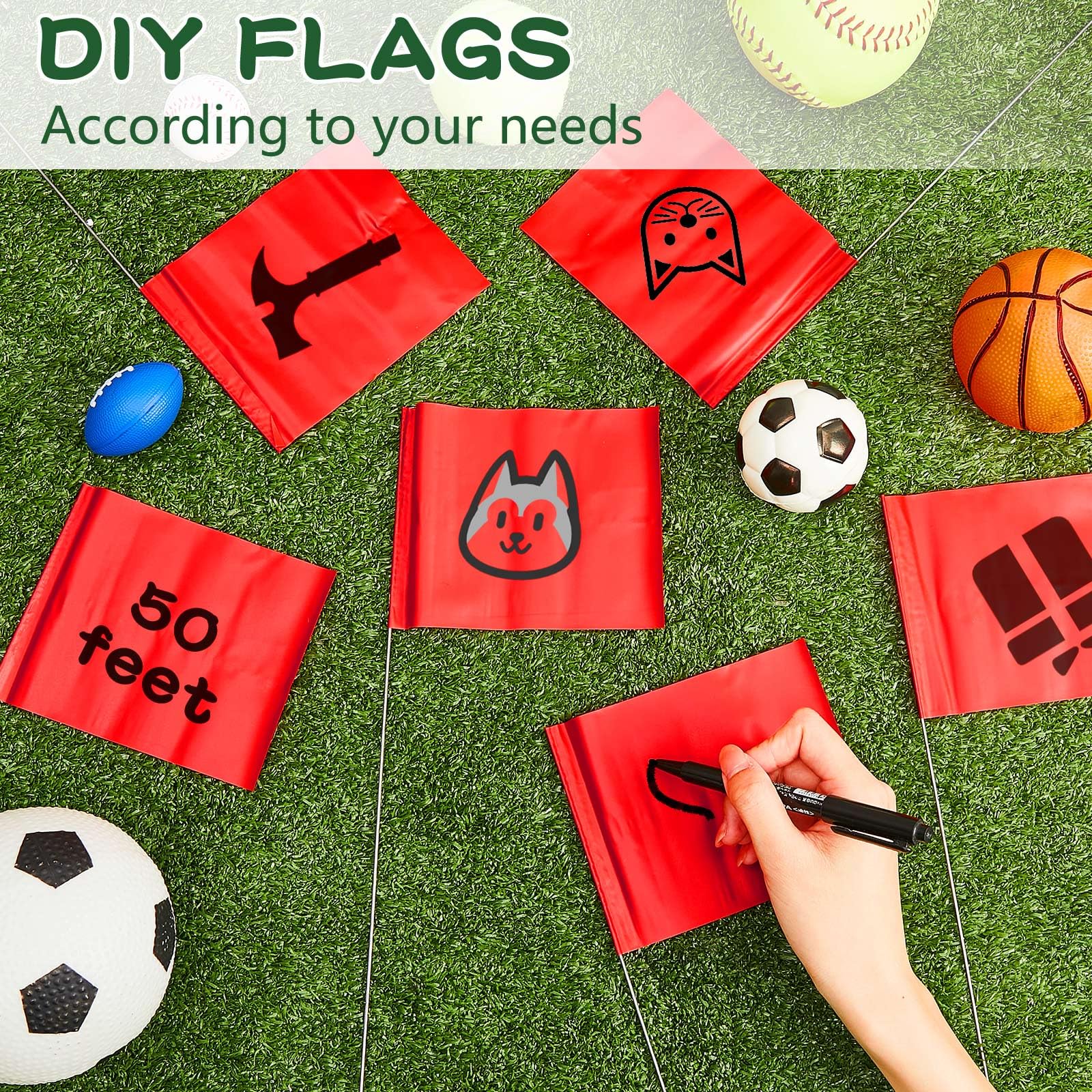 IKAYAS Markierungsflaggen Set - 50 Stück (25 Rot, 25 Blau), 10x13 Cm PVC, Für Garten, Rasen, Vermessung