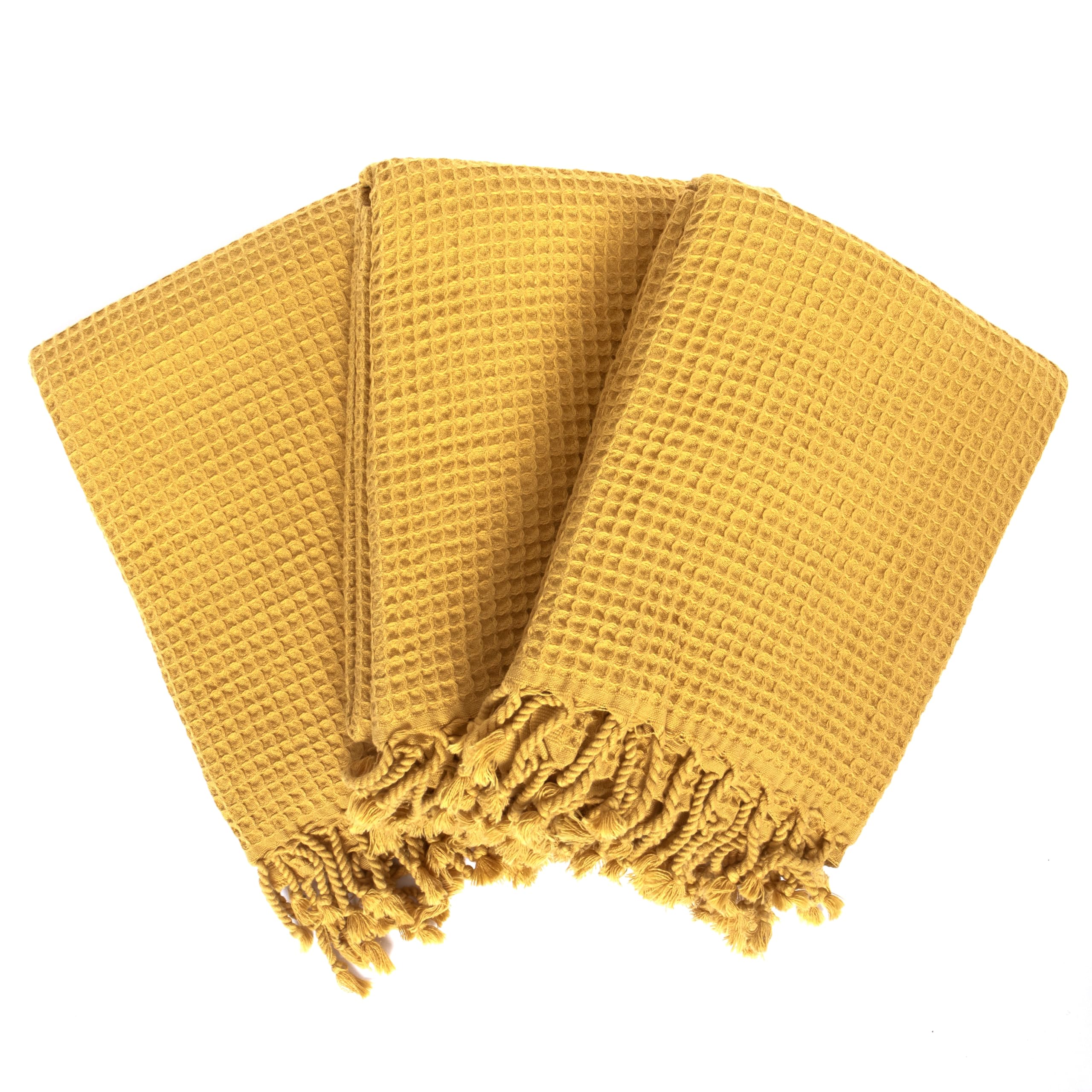 Waffeltücher für Pool, Strand, Spa, Sauna, Fitnessstudio - Original 100% türkische Baumwolle Pestemal Hamamtücher, Hamamtuch (Senfgelb, 3)