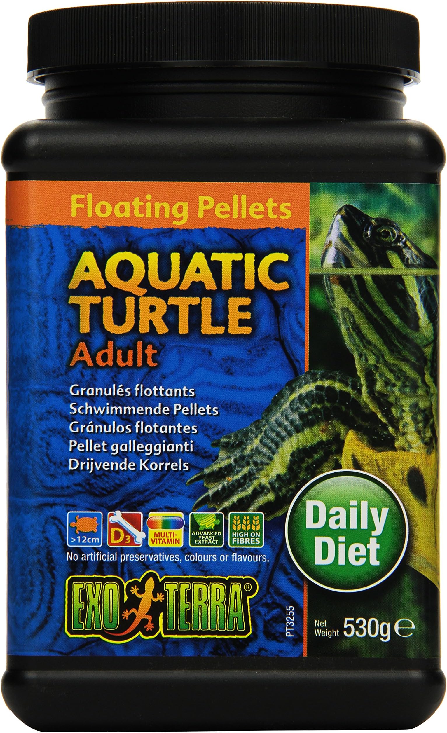 Exo Terra Adult Aquatic Turtle Food, Floating Pellets for Reptiles, 18.6 Oz., PT3255