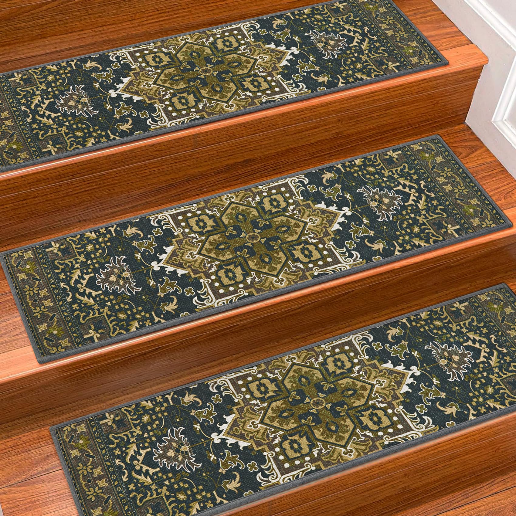 similar)Carpet Stair Treads for Wooden Steps Indoor, 15 Pack 8" X 30" Non Slip Stair Treads with Reusable Adhesive for Kids Elders and Dogs, TPR Backing Stair Rugs Oriental Staircase Step Treads,Bohemia