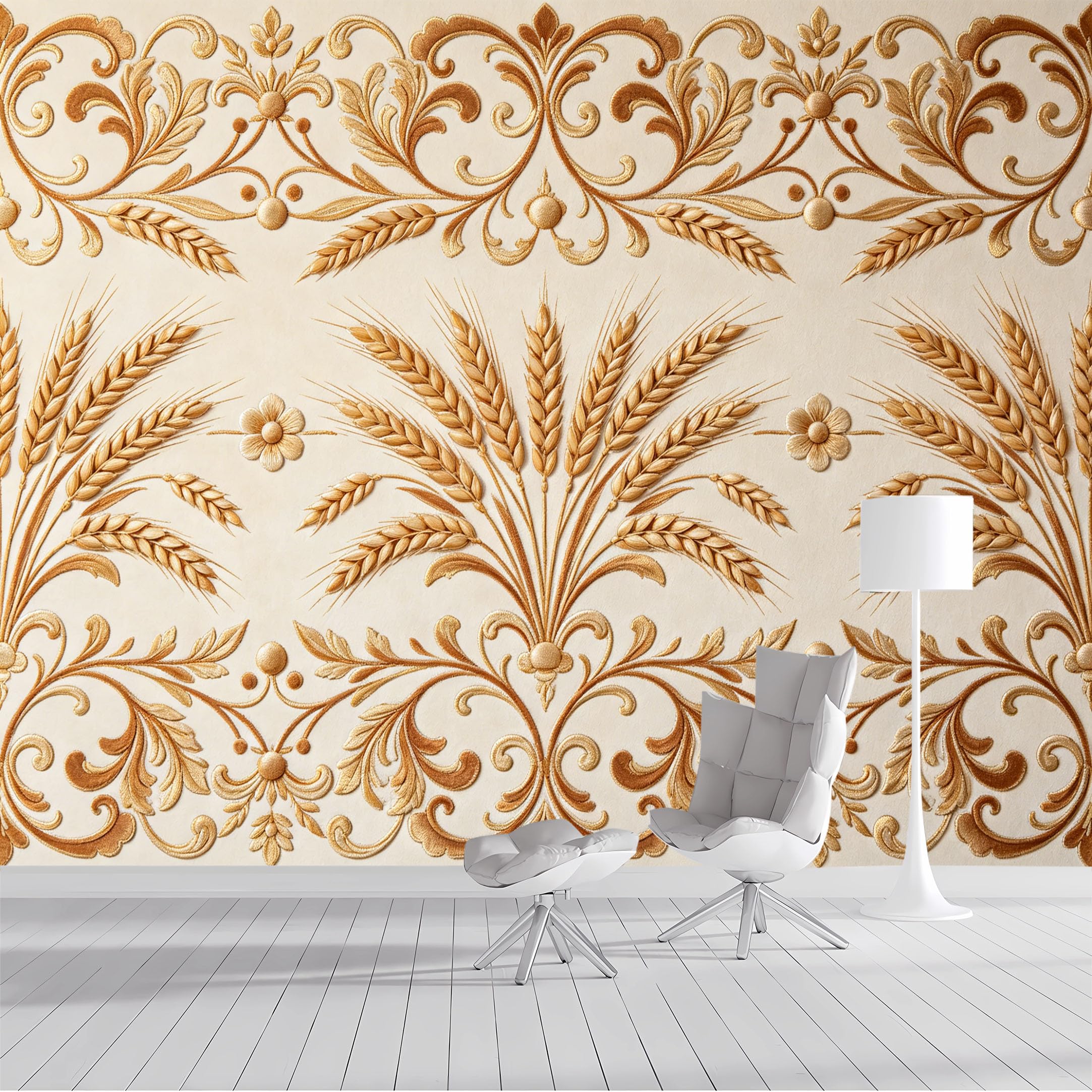 Custom Size Wall Mural Wheat Floral Ornate Pattern Baroque Jacquard SelfAdhesive Wall Fabric Removable Peel and Stick Wallpaper Wall Decor for Living Room Bedroom Bathroom