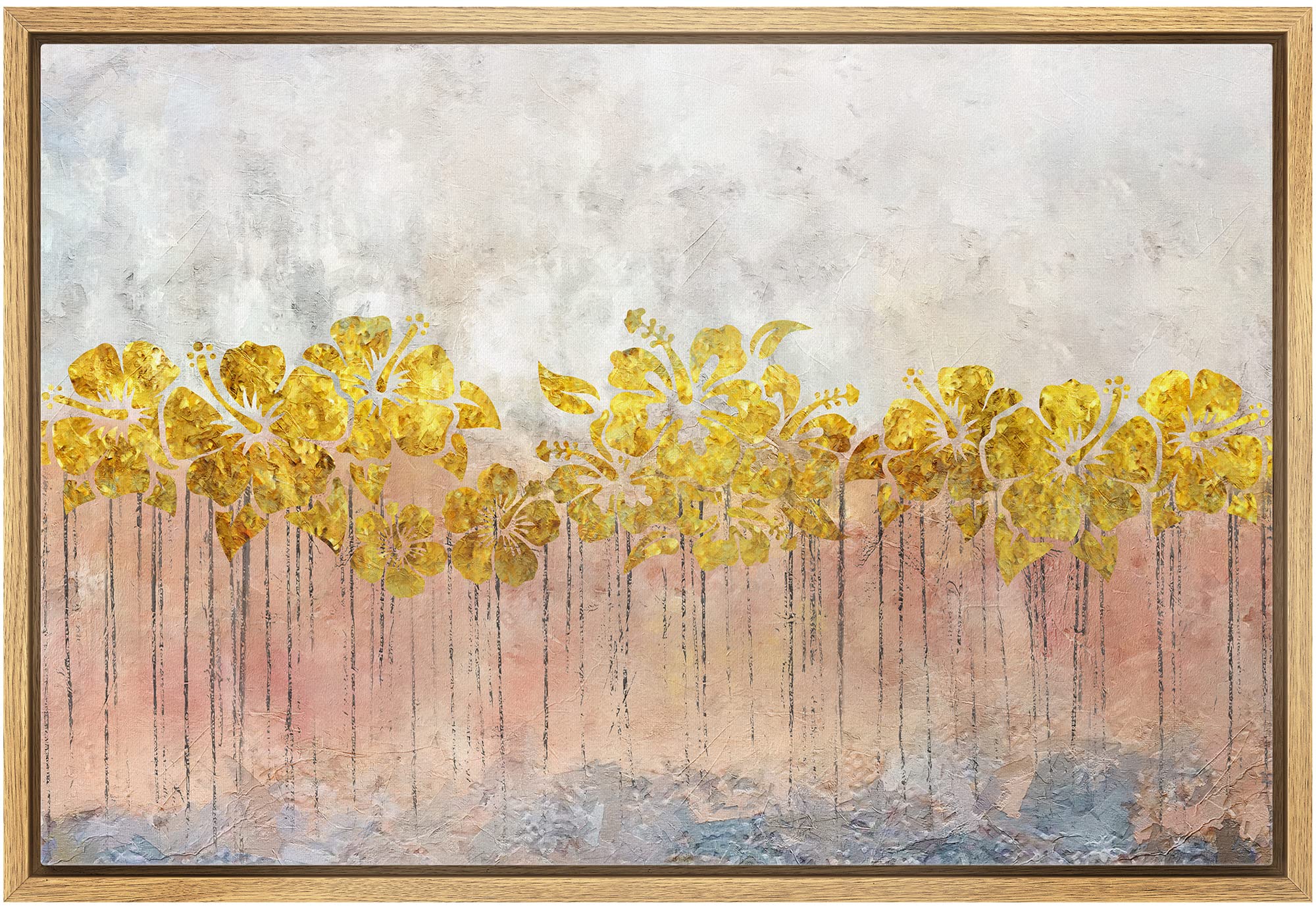 wall26 Framed Canvas Print Wall Art Gold Trees in Pastel Watercolor ...