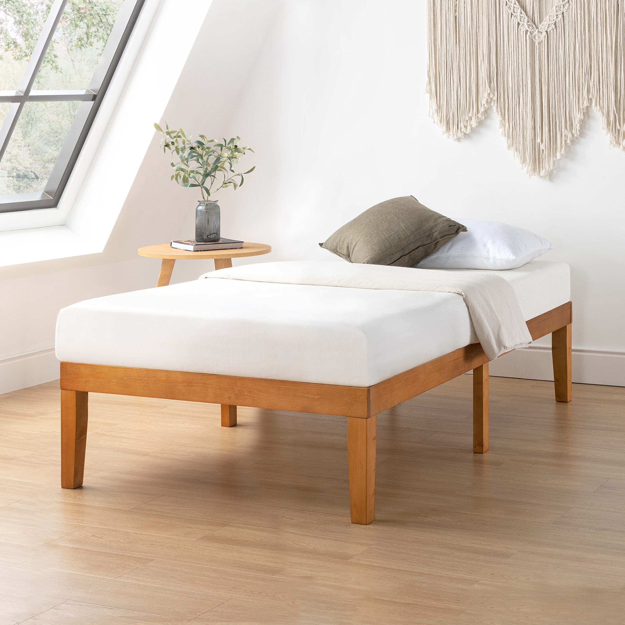 Mellow Naturalista Classic 16 Inch Solid Wood Platform Bed with Wooden Slats, Natural Pine, Twin