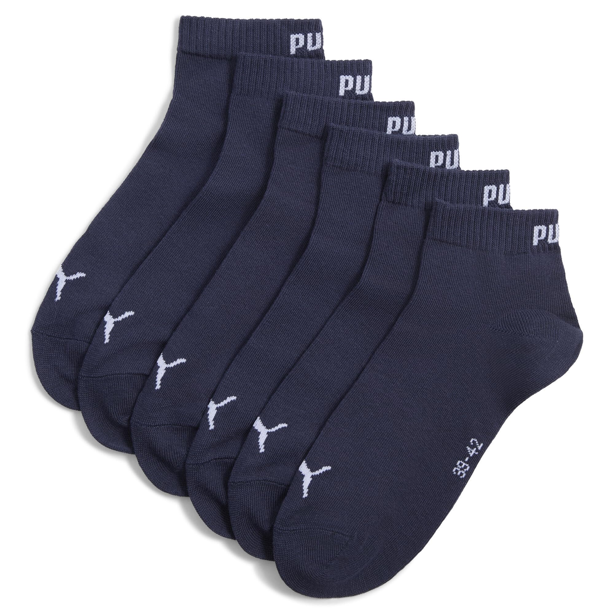 PUMA Unisex Plain Recycled Cotton Quarter Socks (Pack of 3), - 321 Navy, 43-46