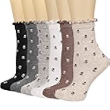 Mcool Mary 6 Pairs Women's Ruffle Socks,Casual Ankle Breathable Cool Knit Cotton Cute Dress Crew Socks