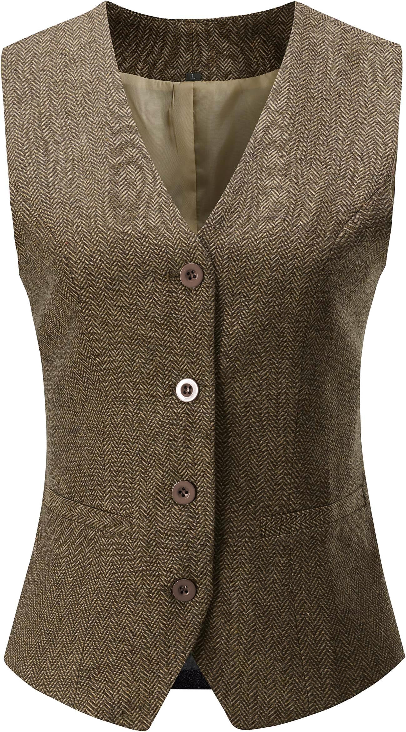 V VOCNI Women's Fully Lined 4 Button V-Neck Economy Dressy Suit Vest Waistcoat