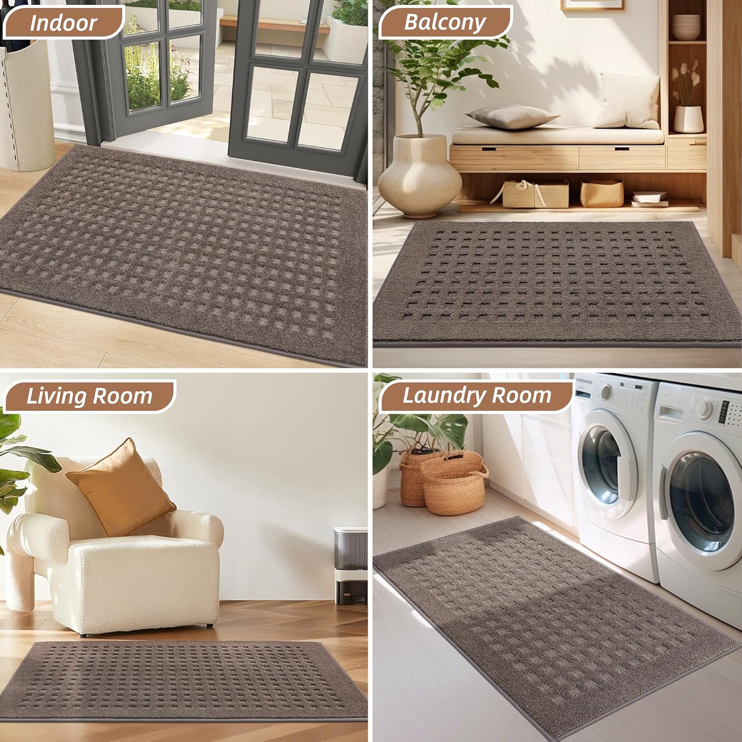 BEQHAUSE Dirt Trapper Door Mat 24" x 36", Waffle Door Mats Indoor Entrance, Dog Doormats for Mud Paws Absorbent and Dirt Resist Floor Mats Non-Slip Washable Rugs for Entryway Welcome Mat, Brown