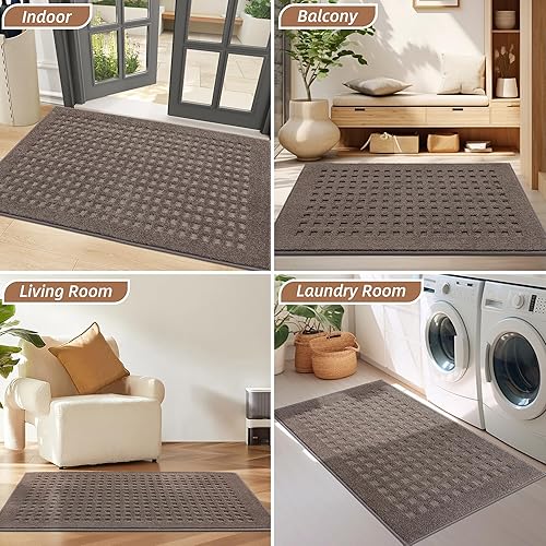 Miniatura 8 de BEQHAUSE Tapete para puerta de 20 x 32 pulgadas, tapete para puerta de entrada interior, tapetes para perros para patas de barro, absorbentes y