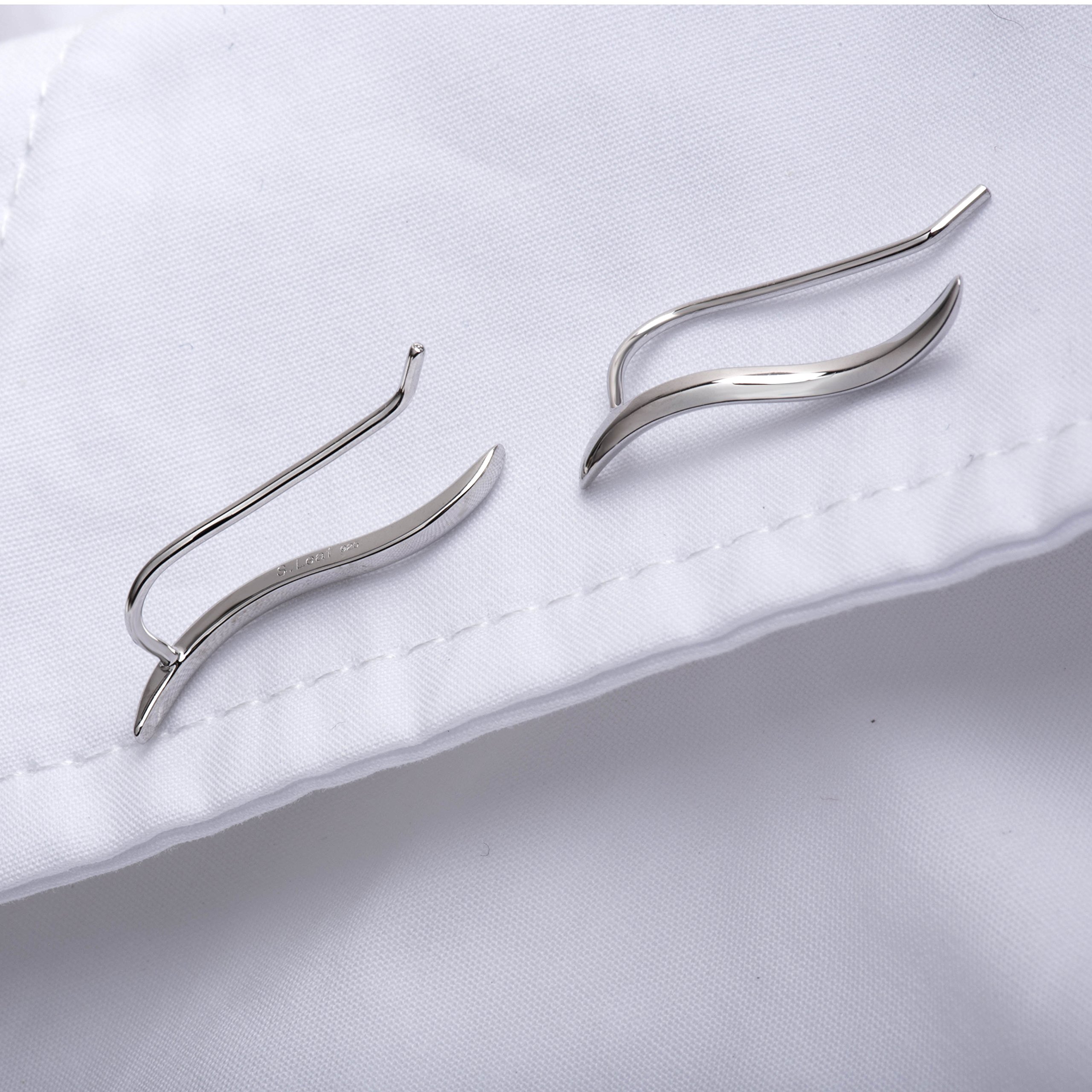 S.Leaf Ohrringe aus Sterlingsilber, Ohrkletterer-Ohrringe, Crawler-Ohrringe, Ohrmanschette, Schmuck für Damen, Größe S Silber