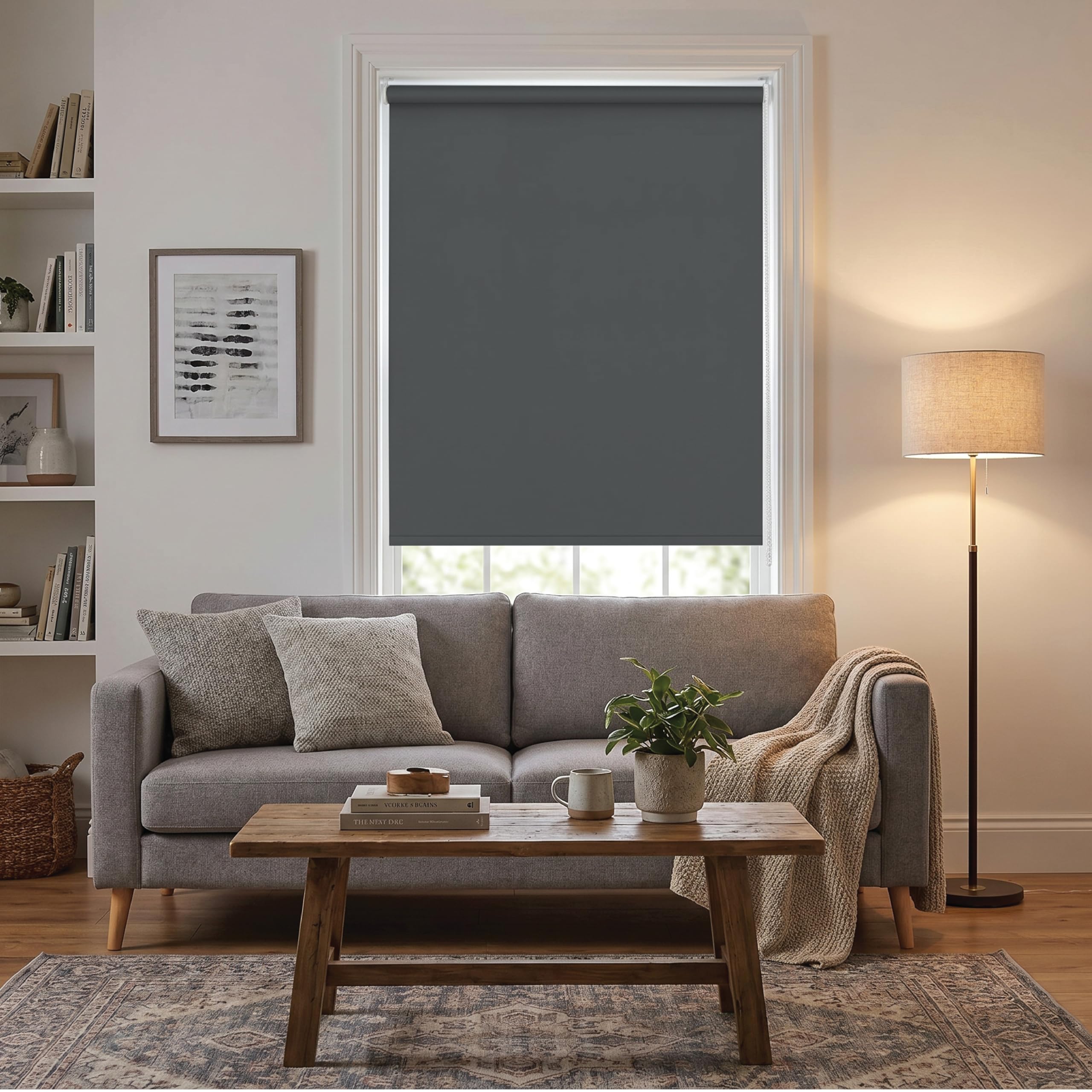 J.Din Thermal Insulated Blackout Roller Blind Dark Grey, W 230cm x L 165cm