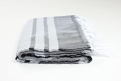 Miniatura 6 de Peshtemal - Toalla turca de espiga prémium para baño, playa, piscina, spa, 100% algodón turco auténtico (blanco y negro)