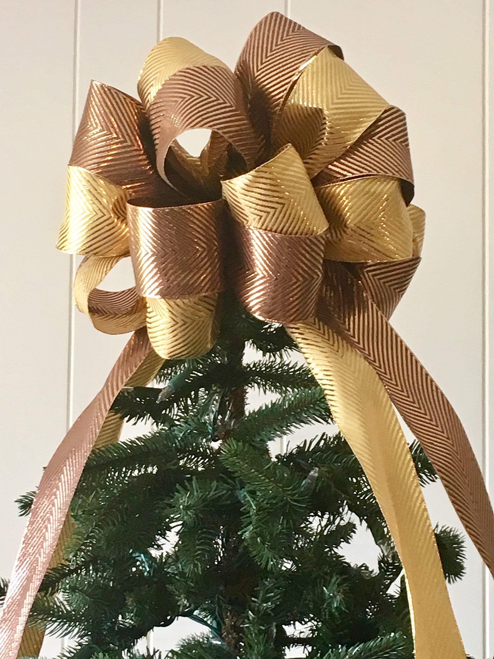 Metallic Luxe Tree Topper Bow Large Gold/Bronze/The Frosty Collection/Custom Bows By Jami