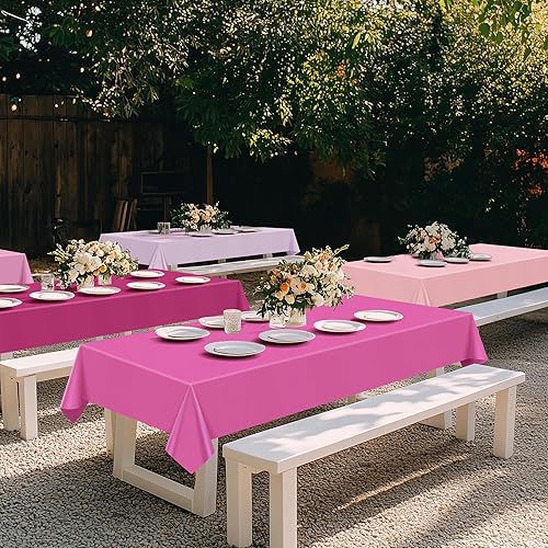 Miniatura 4 de Mantel rectangular serie rosa de 6 piezas, 54 x 72 pulgadas, color sólido, impermeable y a prueba de derrames, mantel de plástico desechable