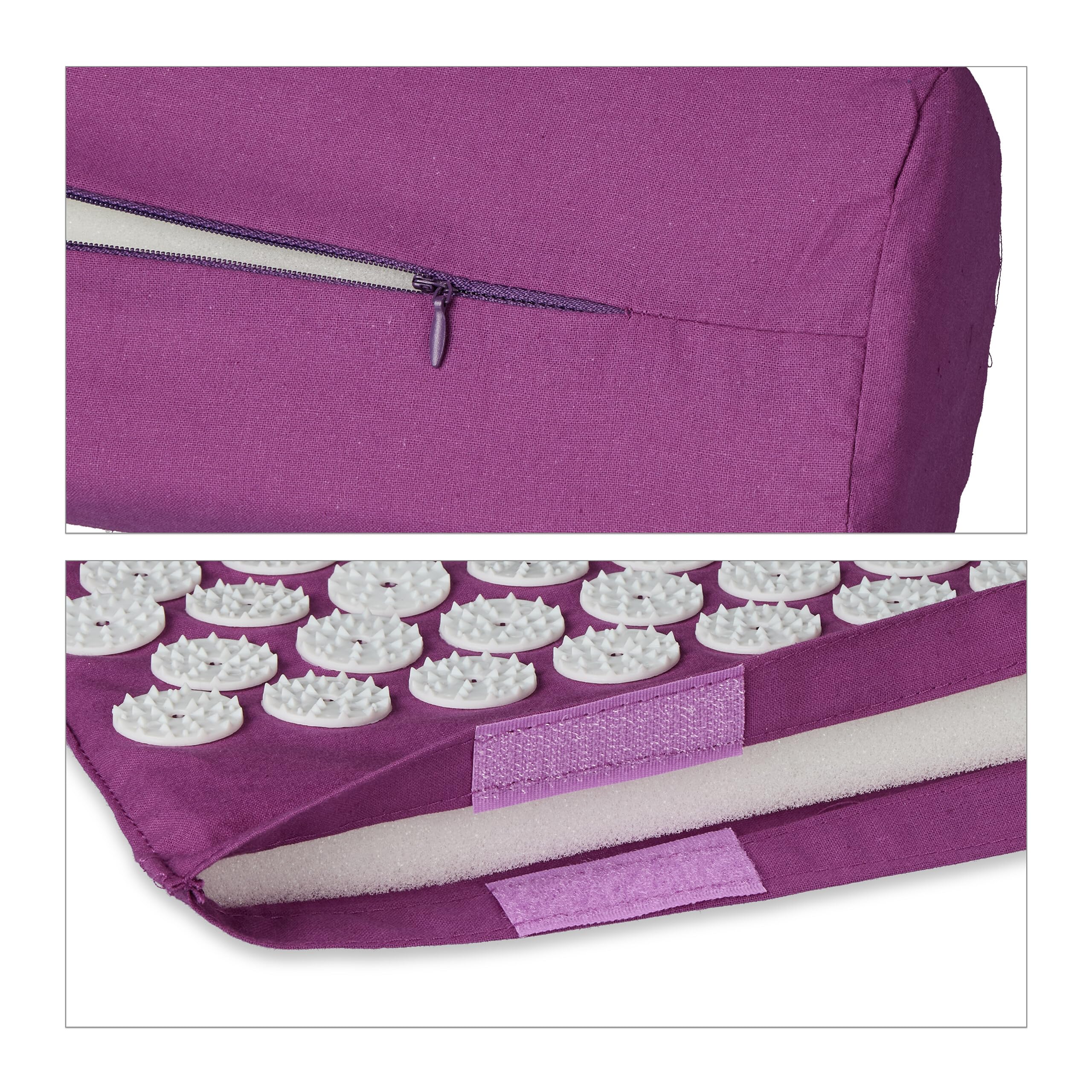 Relaxdays Tapis d’acupression avec Coussin, Sac de Rangement, pour Le Dos, Picots, réduisant Le Stress, Violet