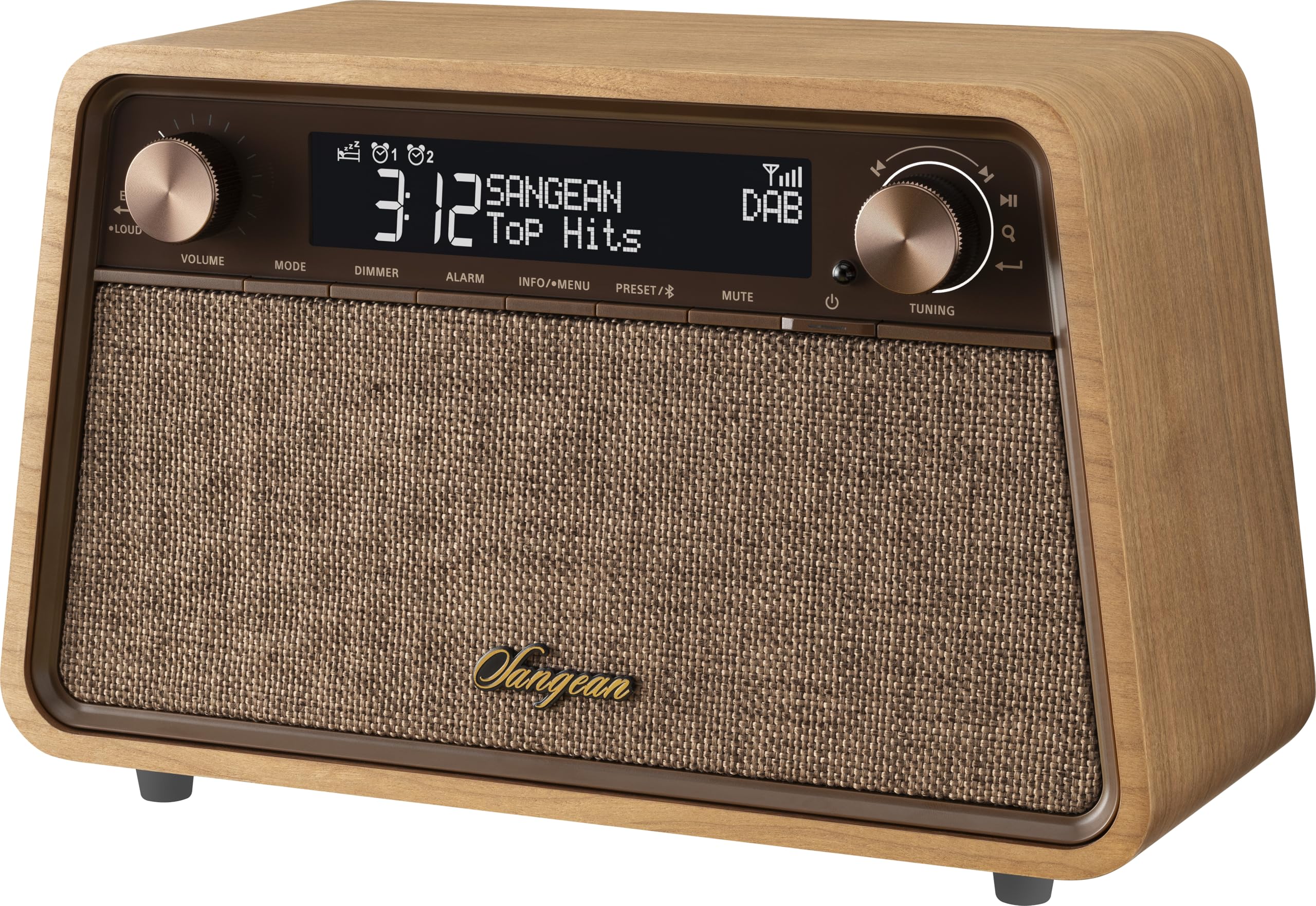 SANGEAN WR-201D Premium Retro-Radio mit DAB, RM, Bluetooth, AUX, dimmbaren LCM-Display, Echtholz-Gehäuse, Kirschbaum Natur