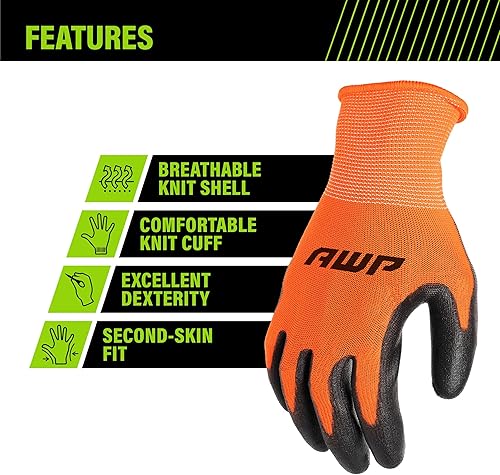 Miniatura 3 de AWP Guantes de trabajo con revestimiento de poliuretano para hombres y mujeres, resistentes al agua, grandes, paquete de 3 pares