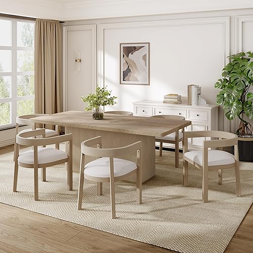 Merax 7-Piece Dining Set - 84'' Modern Rubberwood Table & 6 Tub Chairs, Minimalist Open-Back Design for Kitchen Dining Room, Easy Assembly, Beige+Light Natural