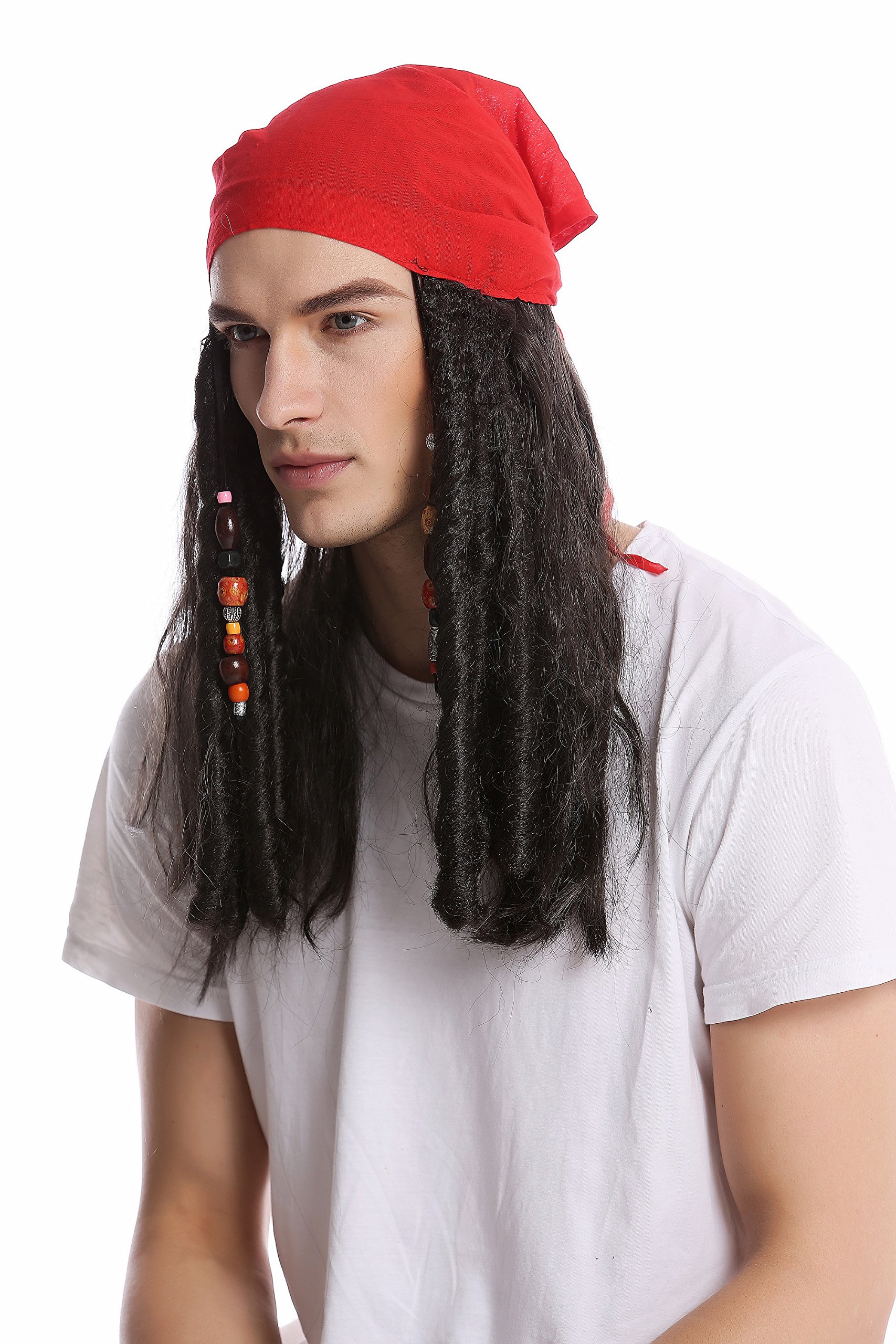 Image secondaire de WIG ME UP - A72325-P1 Perruque longue noire perles et bandane dame homme carnaval halloween pirate flibustier rasta