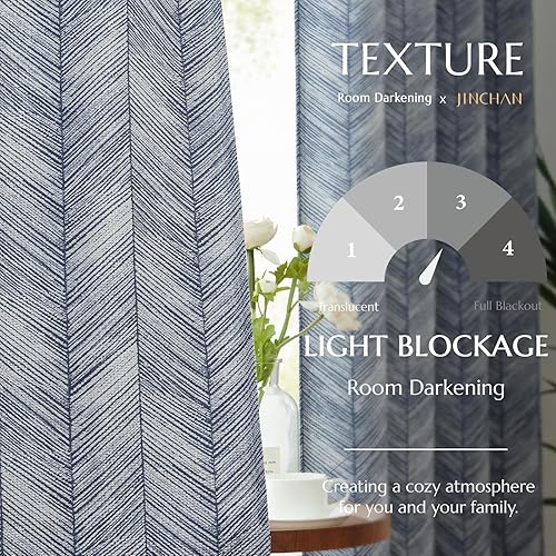 Miniatura 5 de jinchan Cortinas estampadas azules de 84 pulgadas de largo para sala de estar, cortinas jacquard con patrón de espiga modernas para oscurecer la