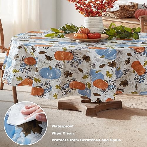 Miniatura 3 de Newbridge Blue Hampstead Farm - Mantel de vinilo de franela de otoño y Acción de Gracias, mantel de vinilo de cosecha de otoño con reverso de