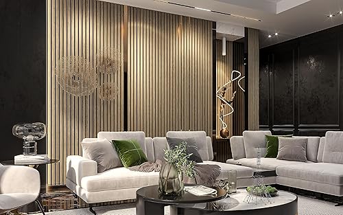 Miniatura 4 de Paquete de 2 paneles acústicos de pared de madera de 94 x 12.6 pulgadas, listones 3D insonorizados para paredes y techos, elegantes paneles