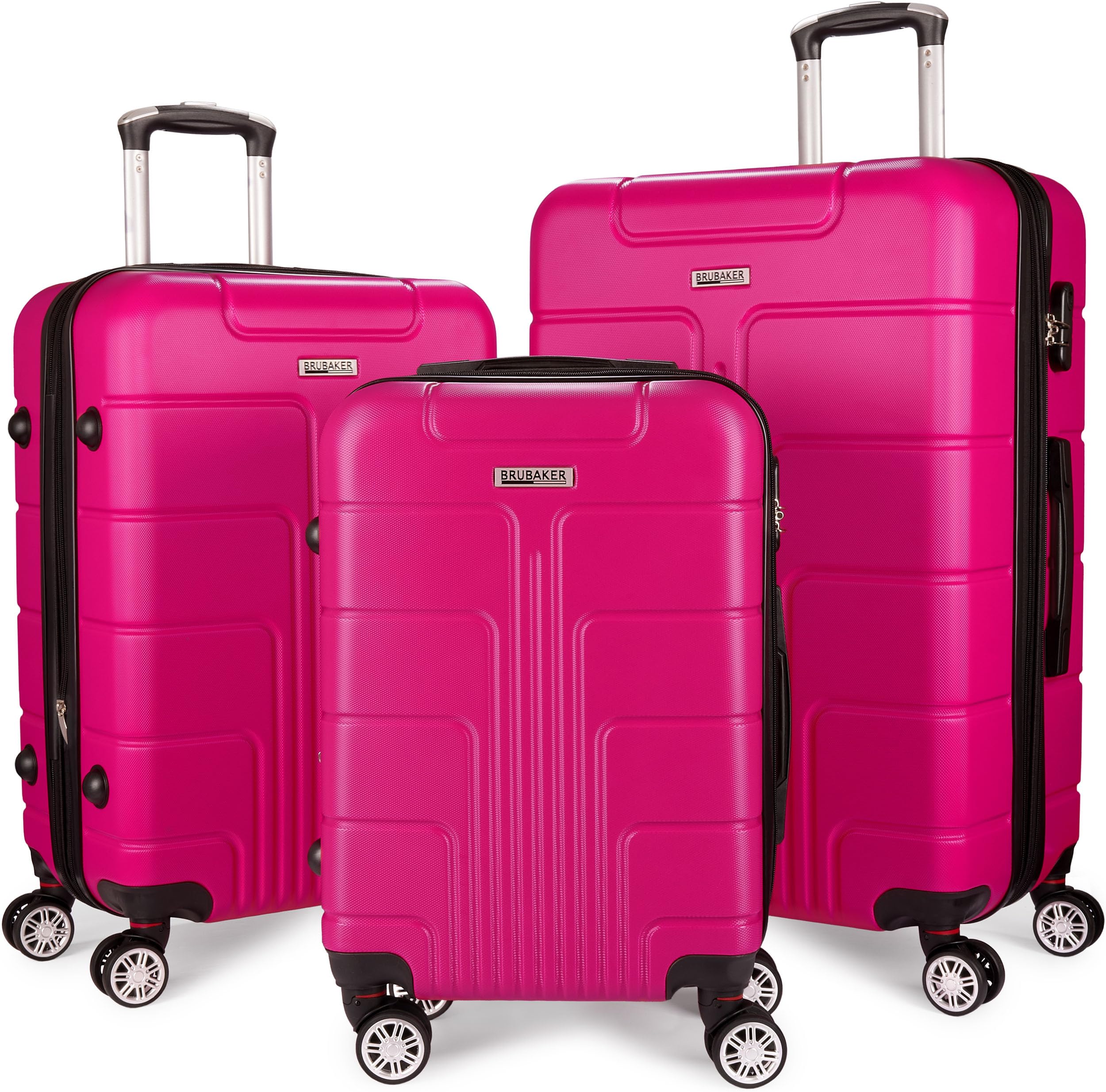 Brubaker Set di Valigie Dure Miami - Valigie Espandibili con Chiusura a Combinazione, 4 Ruote e Maniglie per il Trasporto - 3 Pezzi con Bagaglio a Mano - Valigia Trolley in ABS (M, L, XL - Rosa)
