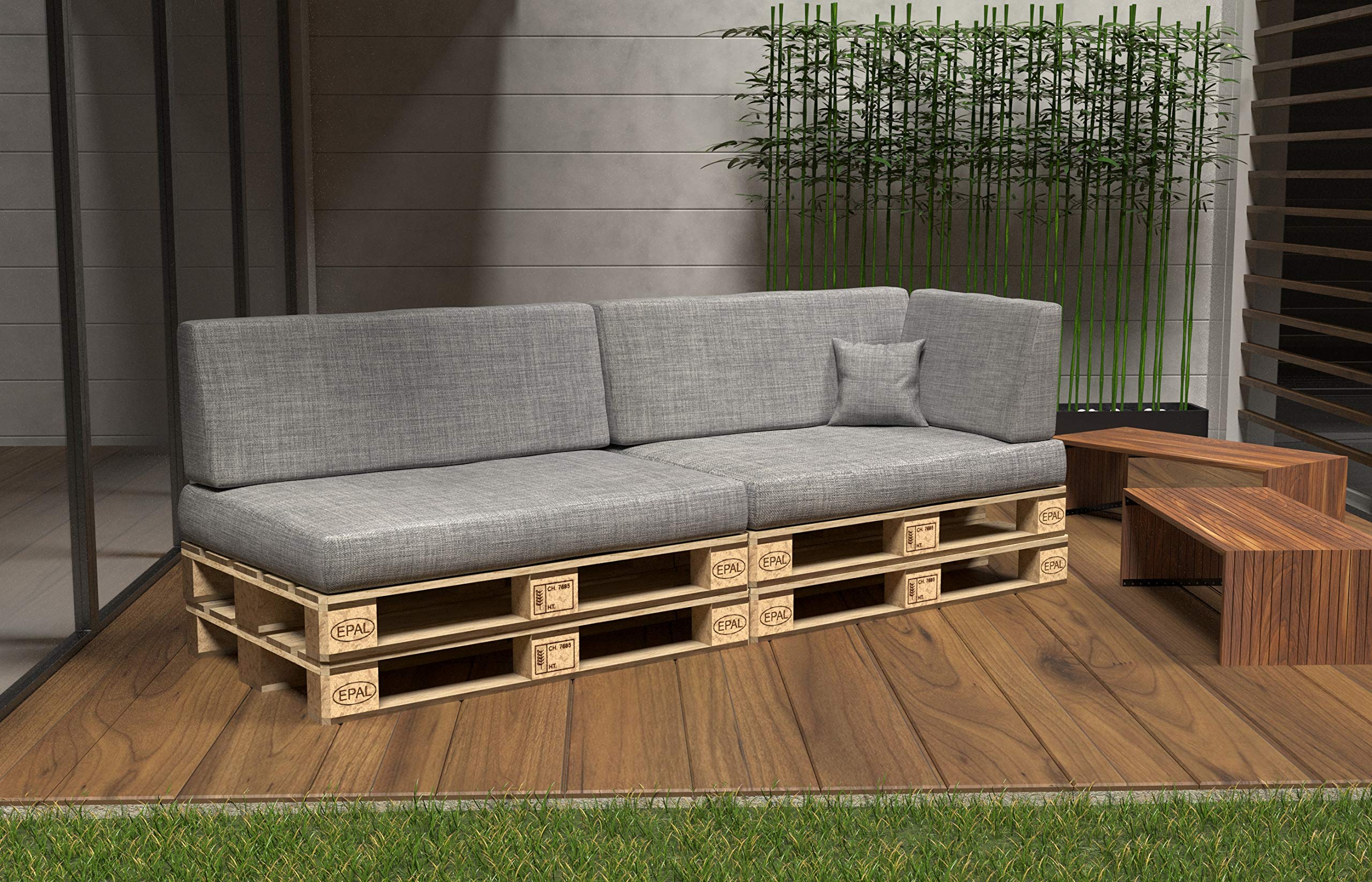 POKAR Euro Pallet Seating Set of 2: 1x seat cushion 120x80cm + 1x back cushion 120x40cm, cold foam, removable covers, Home Garden Furniture DIY, indoor outdoor pillow, without pallets, Beige — view 166
