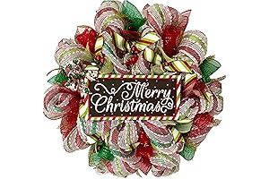 Merry Christmas Red and Green Striped Wreath