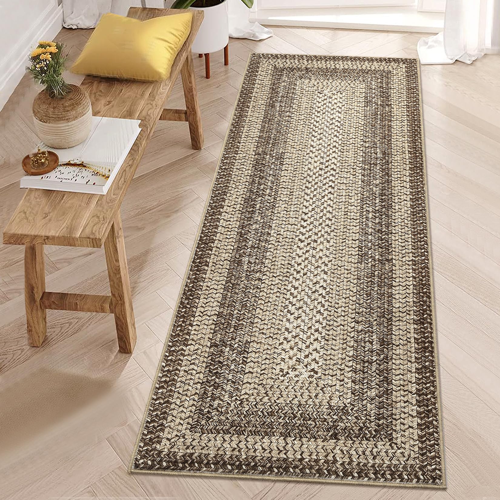 RUGSREAL Runner Rug for Hallway Kitchen Runner Rug 2x10, Machine Washable Long Runner Throw Carpet with Rubber Backing, Stain Resistant Braided