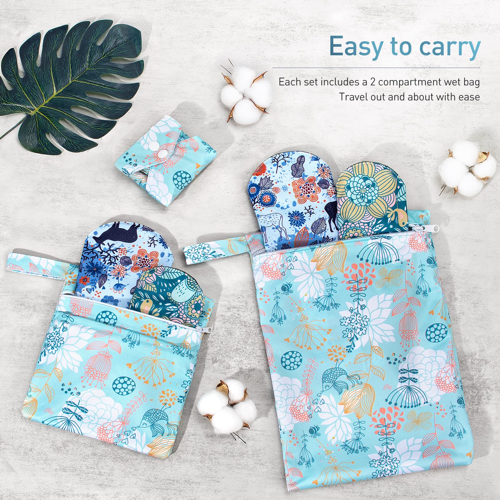 Viedouce Serviette Hygiénique Lavable,Lot de 9 Serviettes Hygiéniques Réutilisables,Serviette Hygiénique en Tissu,Protege Slip Lavable avec 2 étanches Sacs de rangement