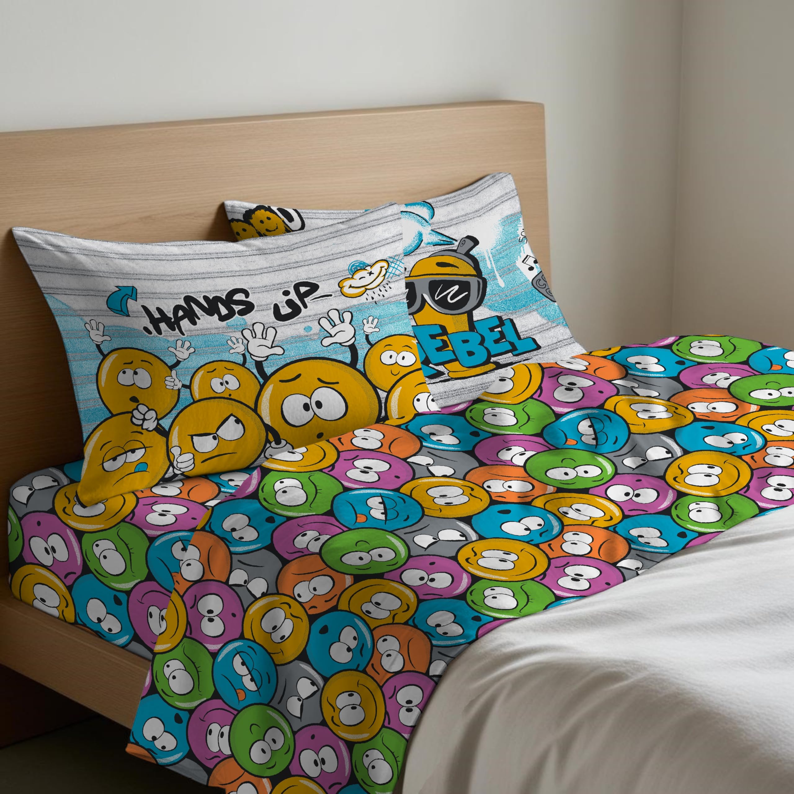 GC ARREDOCASA Set Lenzuola Una Piazza e Mezza - EMOJI - 100% Cotone Quadrifoglio - Un completo Lenzuola Letto una piazza e mezza Made in Italy
