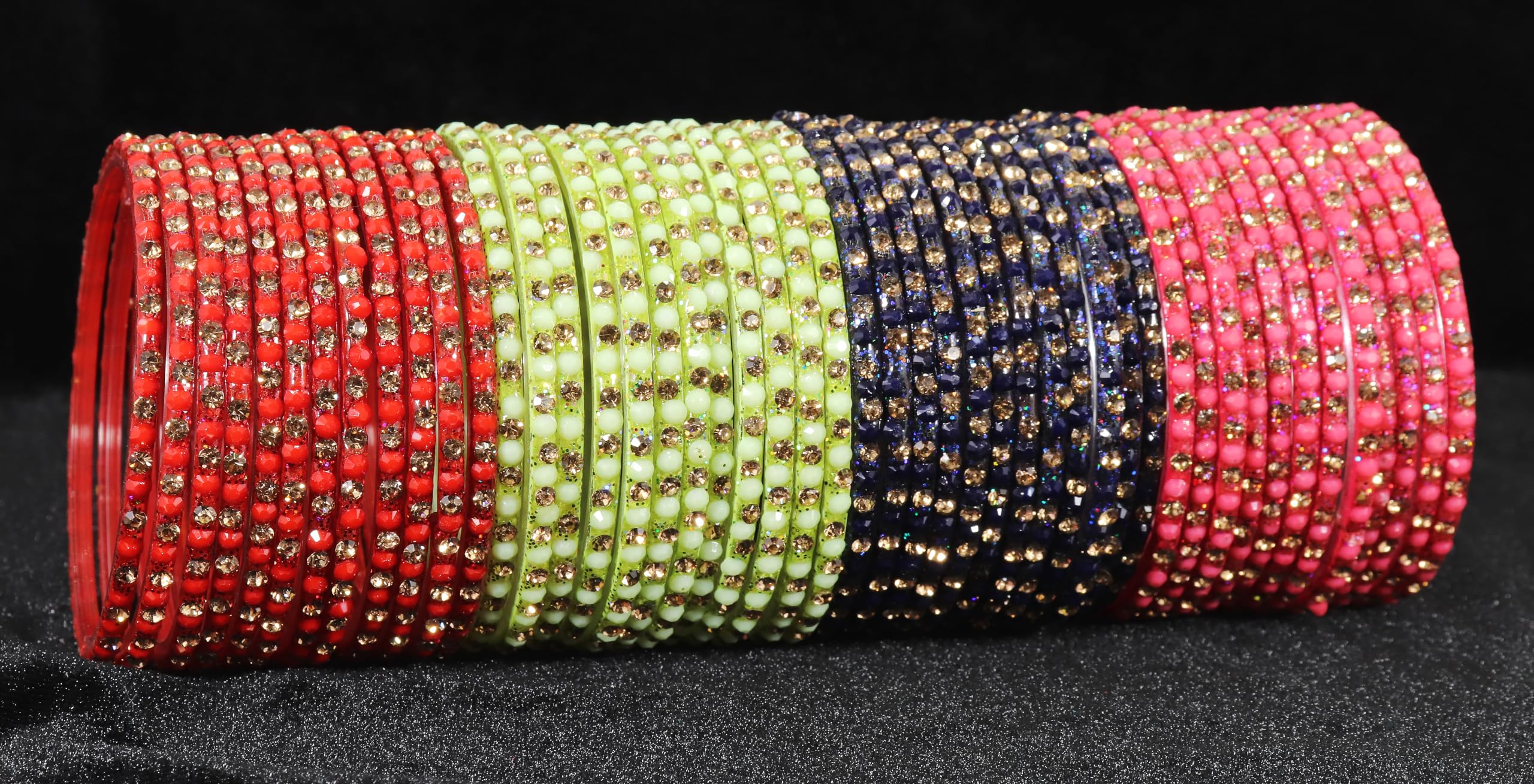 Glass Bangles Set AD Stone Diamond Chudi Bracelet -Combo of 96