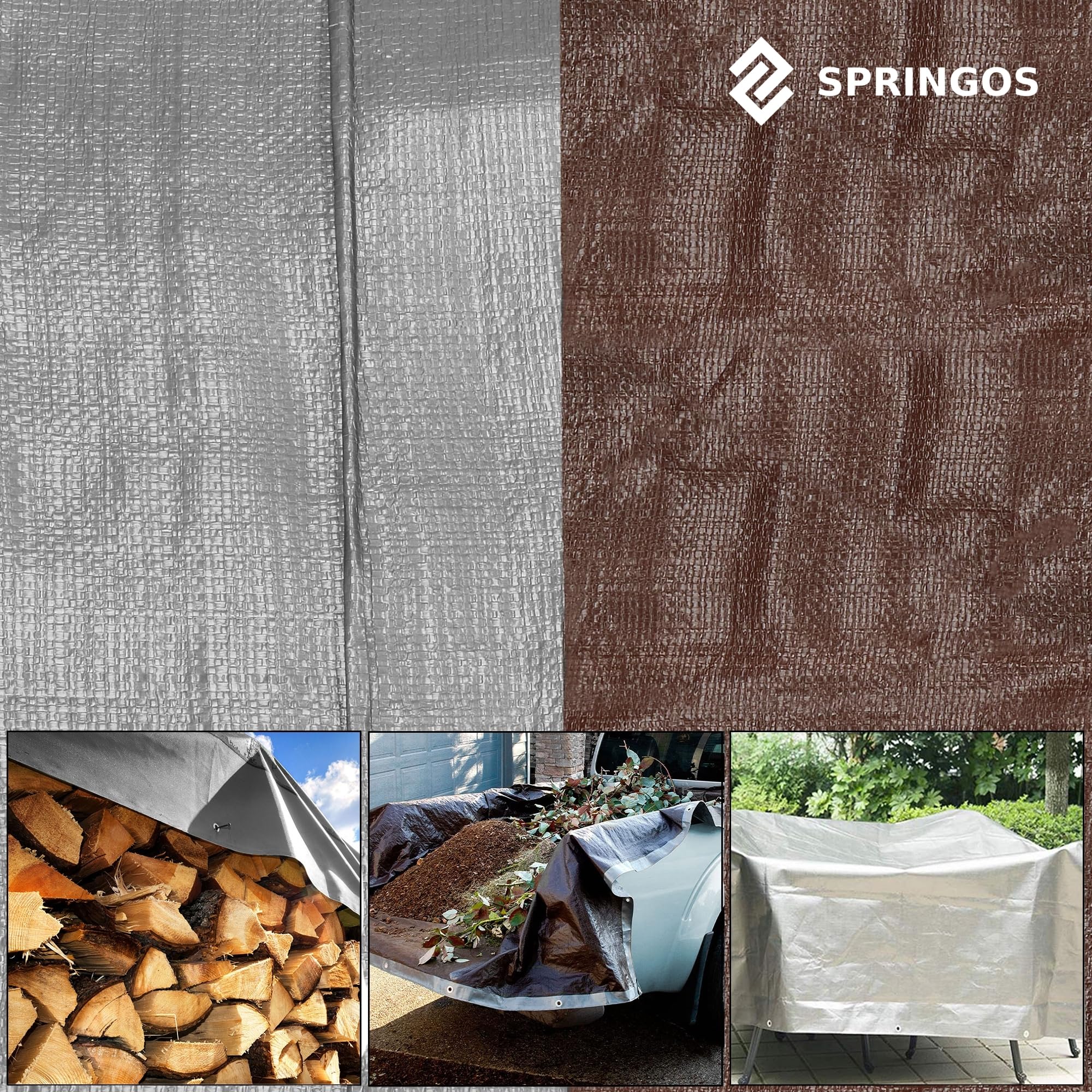 SPRINGOS Bâche de Protection avec œillets étanche 4 x 7 m indéchirable Bâche de Protection pour Bois de cheminée Meubles de Jardin PE 210 g/m2 résistant