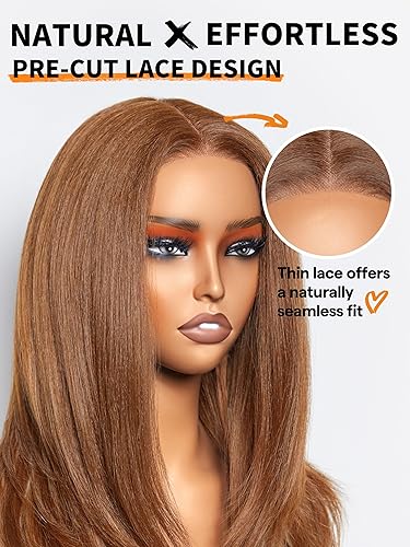 Miniatura 5 de GORGIUS Peluca de color marrón degradado con reflejos rubios, peluca lacia sin pegamento hecha con tecnología Style-Archive fibra de primera calidad