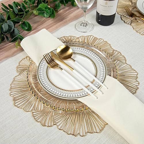 Miniatura 2 de Evevda Juego de 6 manteles individuales redondos con hojas de ginkgo dorado de 15 pulgadas, lavables, para decoración de vacaciones, para