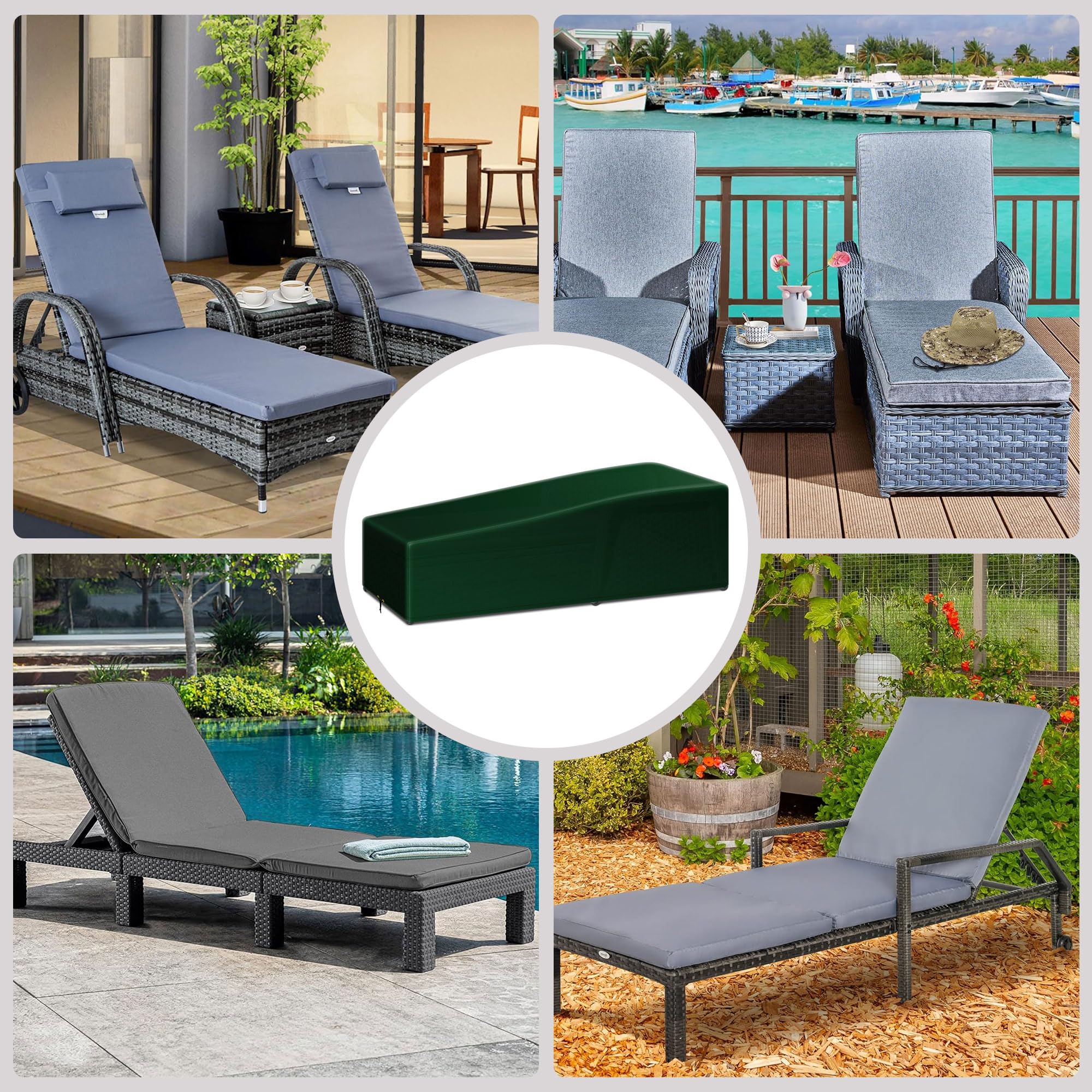 Garden Sunbed Lounger Cover con cordoncino, impermeabile, antivento, anti-UV, PE 220 x 80 x 35/55 cm, in tessuto per esterni, patio Sun Lounger F1SLC040