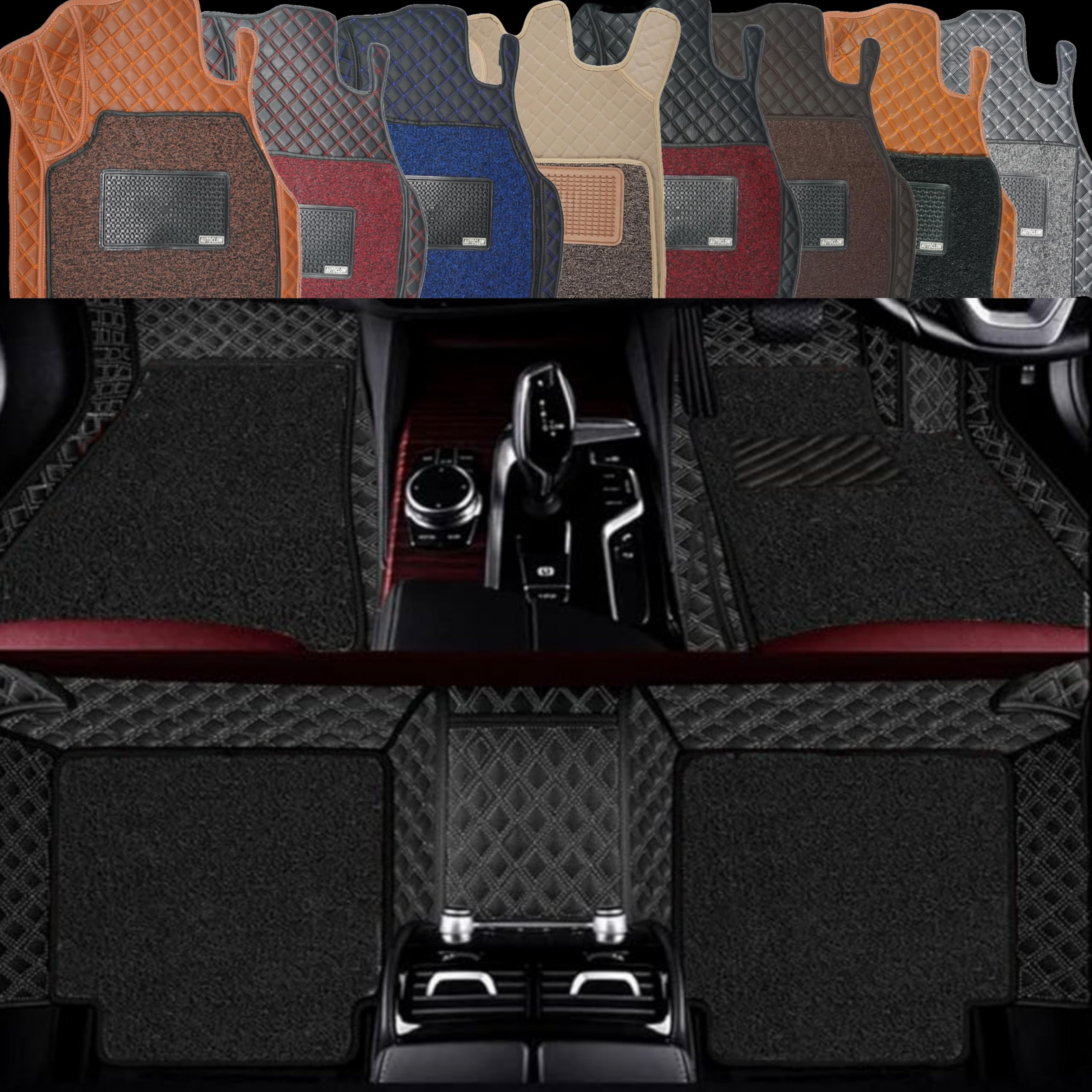 Premium 7D Car Mat Full Set for Maruti Suzuki Jimny (Model: 2023-2025) || Luxury Leather Dual-Stitch Full Set 7D Car Floor Mat || 100% Waterproof || Color : Black-Silver (Design-1)