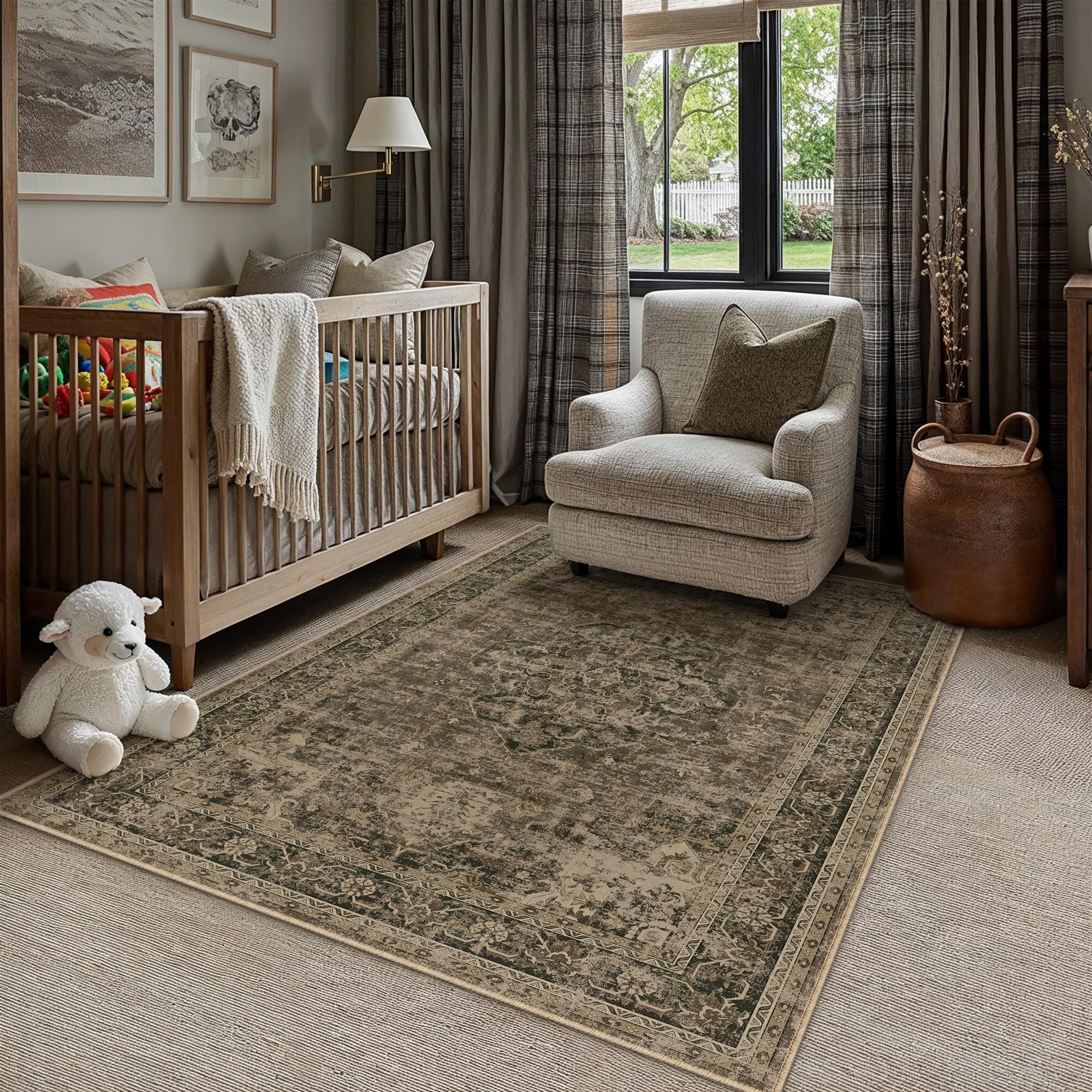 PureCozy Brown Small Area Rug 3x5 Vintage Oriental Distressed