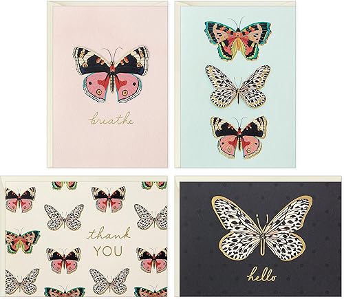 Hallmark Surtido de tarjetas de mariposa (24 tarjetas en blanco con sobres) Thank You, Breathe, Hello