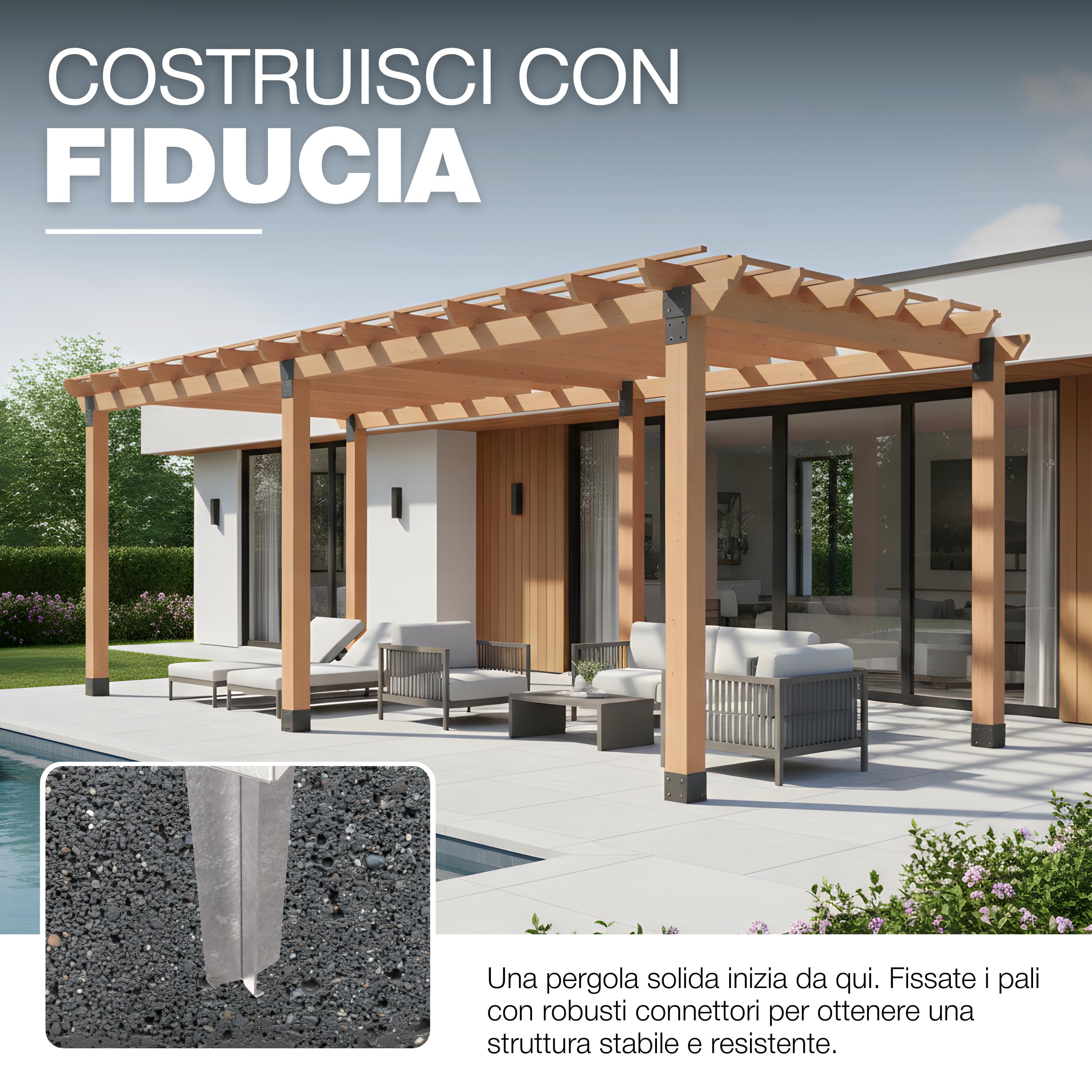 GeZu Impex Supporto per Palo 81 x 81 mm Set di 4 | Zincato a Caldo Ancoraggio per Recinzione con Punta da Cemento Supporto a Punta per Palo con Aletta Corta