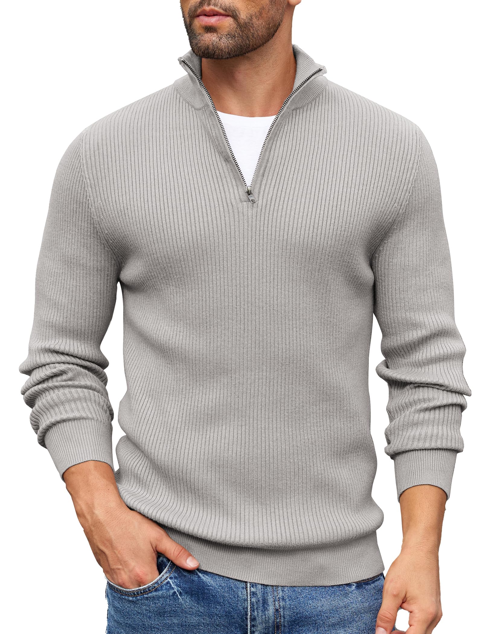 COOFAND Maglione Uomo a Maglia con Zip 1/4 Morbido Pullover Dolcevita Classico Maglia Invernale Regular Fit con Collo Alto