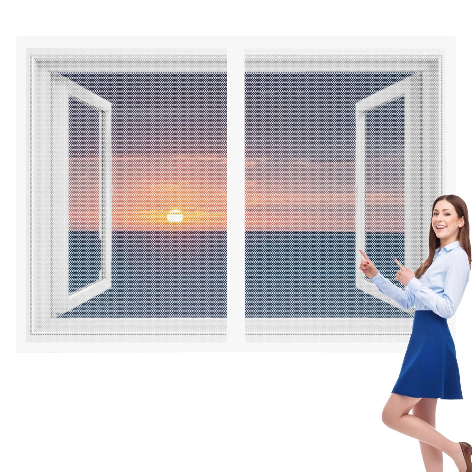 Magnetic Fly Screen Window 105 x 97 cm Magnetic Fly Insect Screen Without Drilling Keep Insects Out for All Windows, White